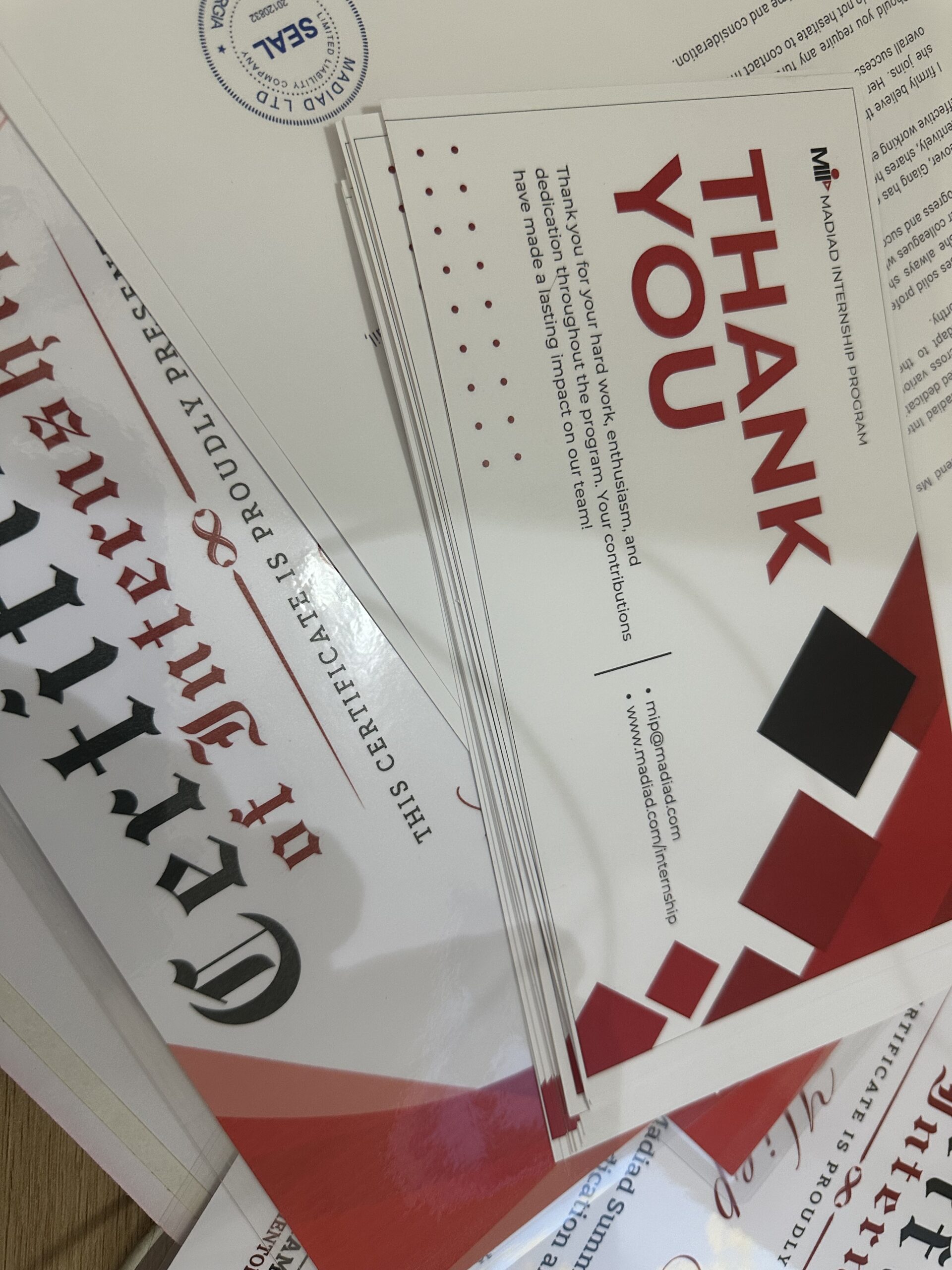 Certificate của chương trình thực tập Madiad